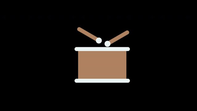 drum with two wooden sticks on top of it icon concept loop animation video with alpha channel