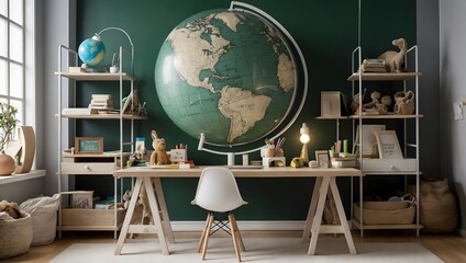 Explorer's Cove: Educational Kids' Room with World Map and Creative Elements