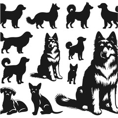 Retro Dog Silhouettes, Vintage Dog Illustration, Blac, k and White Vintage Dog Art, Classic Dog Vector Illustration, Retro Styled dog Silhouette Collection