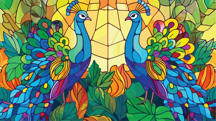 An illustration in the style of a stained glass window