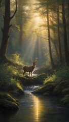 Forest Dawn: Majestic Deer in a Sunlit Glade