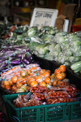 Fresh vegetables for sale at the shop in the local market in Cameron Highlands.