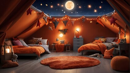 Cosmic Campout: Starry Space-Themed Kids' Room with Indoor Tent
