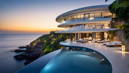 Deurstickers Horizon's Edge: Luxurious Cliffside Retreat at Sunset © Furkan