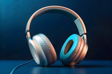 headphones on blue background HD 8K wallpaper Stock Photographic Image Generative AI