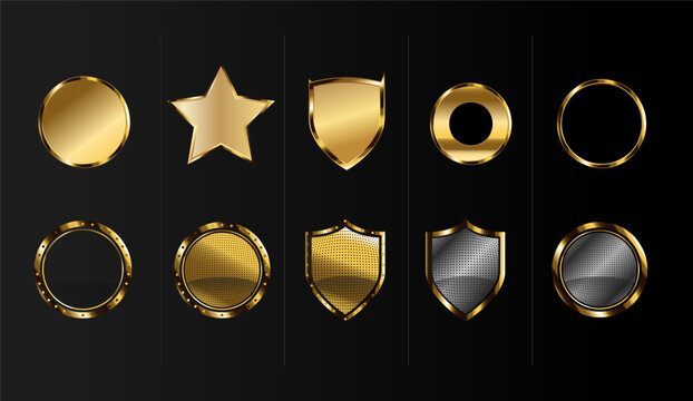 Shield Shape with Golden and Silver Gradient. Sheild security and guarantee safe and elegeant symbol vector design element and shapes	
