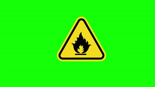 yellow triangle Caution flammable warning sign icon concept animation with alpha channel