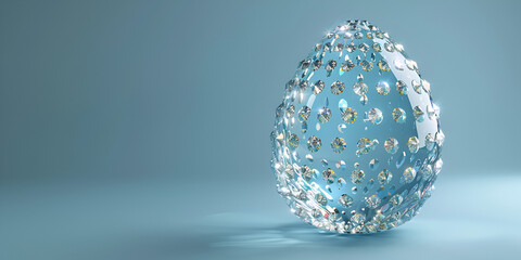 Sparkling Easter Egg with dimond pattern. Celebration greeting in 3D rendering. Stylish holiday egg on blue background with copy space. generative ai 