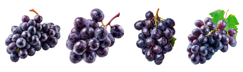 Bunch of grapes set with transparent background, PNG format