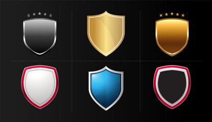 Shield Shape with Golden and Silver Gradient. Sheild security and guarantee safe and elegeant symbol vector design element and shapes	
