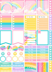 Vibrant rainbow planner stickers sheet PNG with transparent background. Ideal to cut in Cricut, Silhouette or similar machines. Designed for classic Happy Planner size. 6.75 x 9.25 inches.