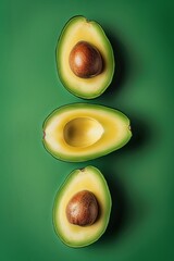 Avocado halves creating a symmetrical design , unique hyper-realistic illustrations