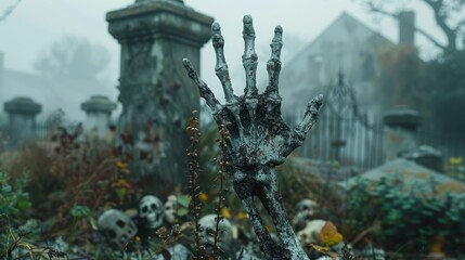 Zombie Hand Emerges from Graveyard on Halloween Night