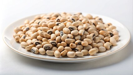 Fresh Black Eyed Peas on Plate on White Background - Healthy Legumes