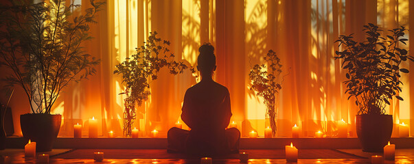 Acupuncture, holistic balance, wellness sanctuary, a serene spa with Eastern and Western healing methods, Realistic image, Silhouette lighting, Chromatic Aberration effect