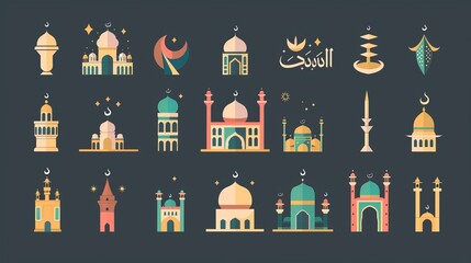 A collection of Arabic and Turkish icons presented in vector illustrations, capturing the essence of the cultures