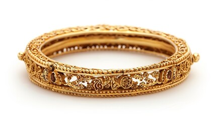 An elegant Indian design gold bangle, showcased in isolation against a white background