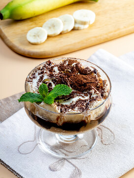 Banoffee in a glass on the table