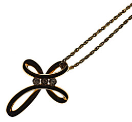 Abstract isolated gold cross with diamonds necklace