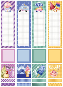 Retro ice cream style planner stickers sheet PNG with transparent background. Ideal to cut in Cricut, Silhouette or similar machines. Designed for classic Happy Planner size. 6.75 x 9.25 inches.