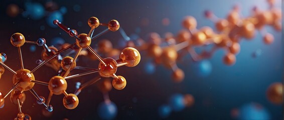 3D Illustration of Molecule Model Science Background, Complex 3D Render of Abstract Molecular Background 
 - obrazy, fototapety, plakaty