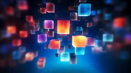 Fototapeta na wymiar Abstract colorful floating cube in motion, blockchain cube
