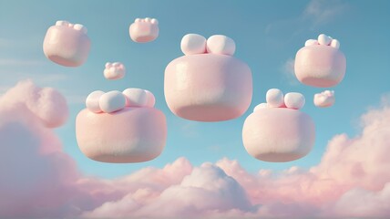  Marshmallows floating in a pastel sky