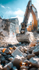 Fototapeta premium Excavator working on a construction site. and construction tools.