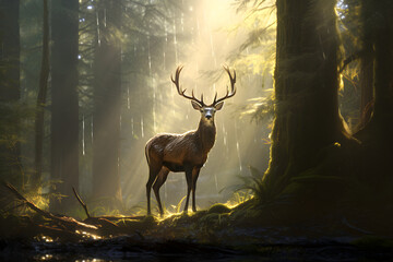 Flourishing Grace in the Green: A Deer's Tranquil Presence amid the Forest's Untamed Beauty
