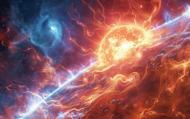 close up of solar flare on sun surface, 3d illustration