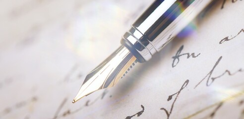 Fountain pen and antique written letter.