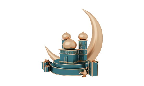3d render illustration of moon crescent and lantern isolated
Transparent background ramazan ramadhan Ramadan holiday happy Eid ul fitr Islamic 3d element 