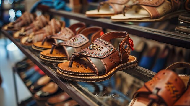 Another photograph of traditional luxury Arabic leather sandals, emphasizing their distinct style