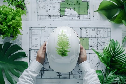 Promoting Environmental Sustainability: Architects and Engineers Implement Green Building Practices in Construction Blueprints. Concept Green Building Practices, Environmental Sustainability