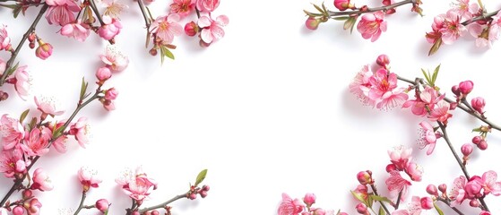 Obraz na płótnie Canvas Frame of spring flowering branches on white background.
