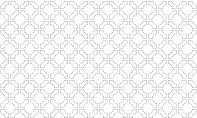 Grey outline abstract geometric with circle and square seamless pattern. Vector Repeating Texture.