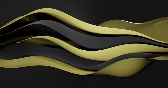 Animation of black and gold layers waving over black background