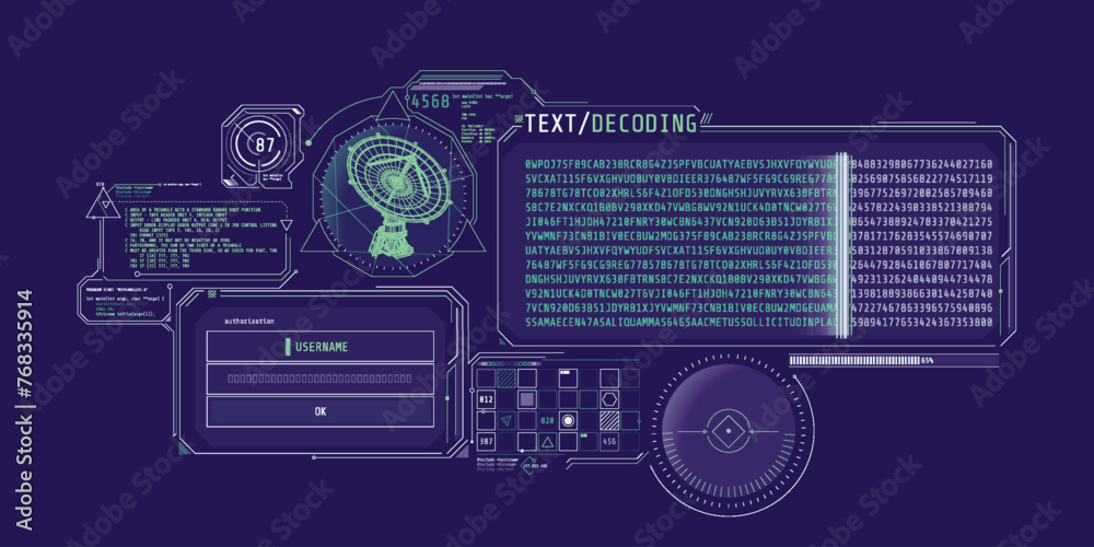 Wall mural futuristic hud interface for radio telescope data decoding.
