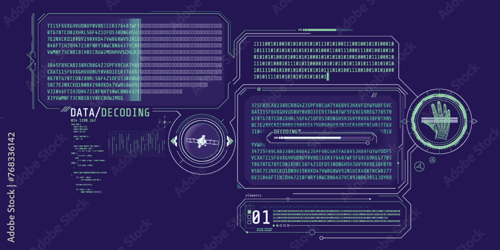 Wall mural hud interface design for decoding satellite signals.