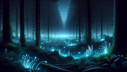 Enchanted Forest - Mystical Night Lights - obrazy, fototapety, plakaty