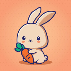 happy rabbit with a carrot cute kawaii