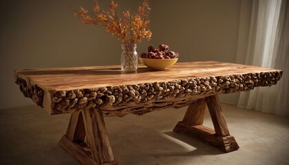 Rustic wooden table, interior design