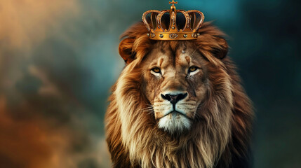 Leão usando uma coroa  - obrazy, fototapety, plakaty