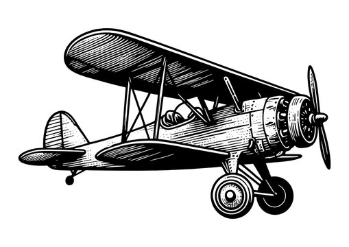 black and white biplane in flight clip art preview
