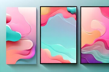 Fluid gradient background vector. Cute and minimalist style posters, Photo frame cover with pastel colorful geometric shapes and liquid color. Modern wallpaper design for social media Generative AI