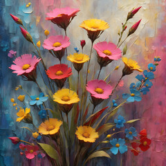 Background with flowers. Oil brushstrokes celebrating spring's colors.