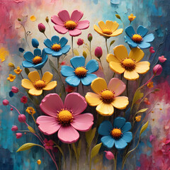 Background with flowers. Vibrant spring blossoms captured on canvas.