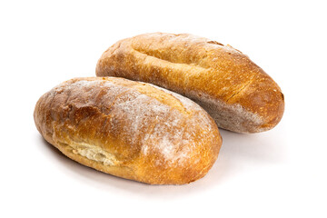 Two loaves of Italian or French crusty bread isolated on white