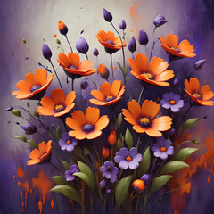 Vibrant depictions of flowers in oil and acrylic masterpieces.