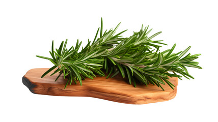 Fresh rosemary on wooden board isolated on a transparent background